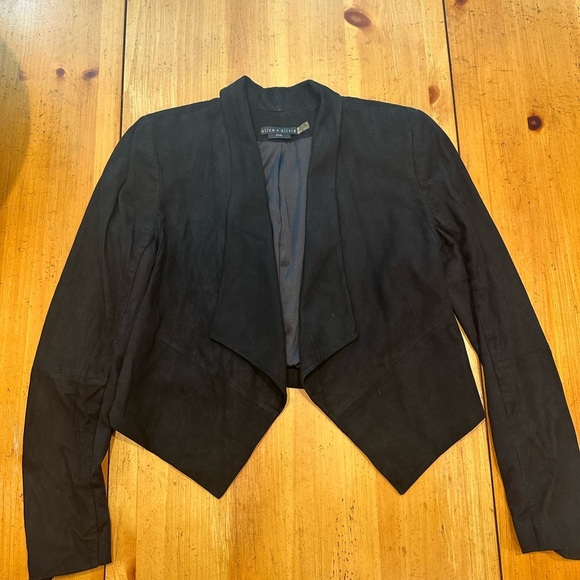 Alice + Olivia Black Cropped Blazer Waterfall Collar - Harvey Jacket Suede - Picture 1 of 6